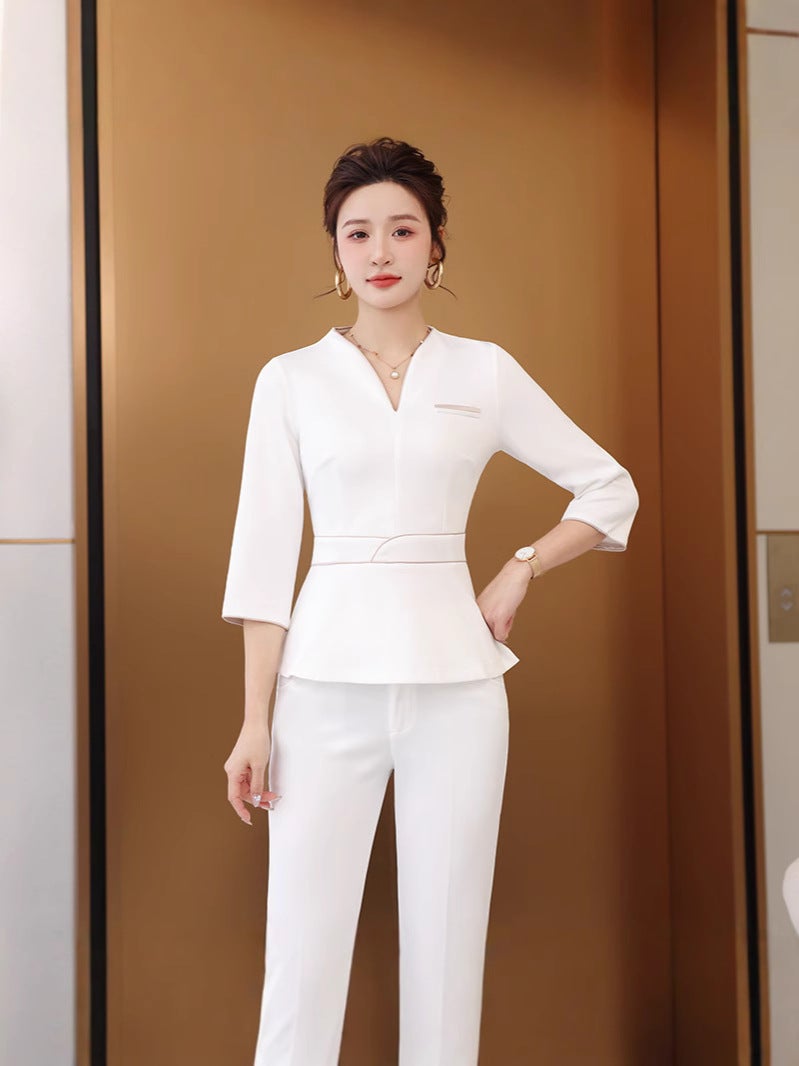 Health Center El Front Desk Work Clothes Female Skin Management Technician Black High Elastic Middle Sleeve Suit - Image 5